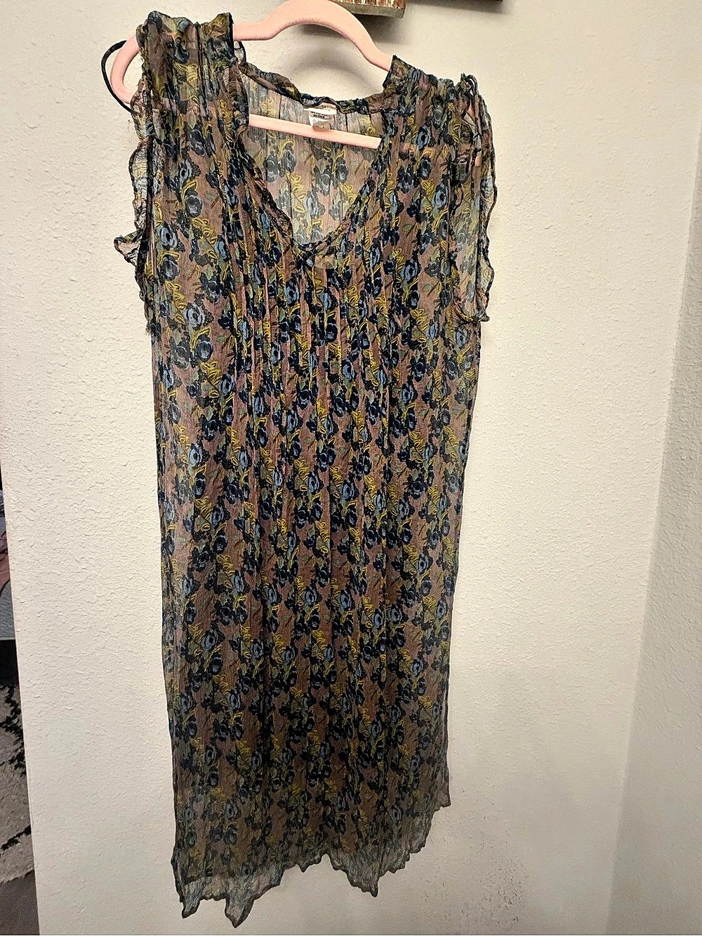 Natural Life Floral Midi Dress in Brown & Blue Size Large